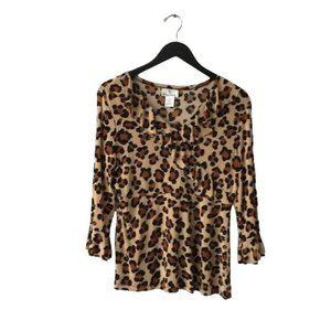 The Travel Collection Animal Print Leopard Long Sleeve Made In USA Classic Brown